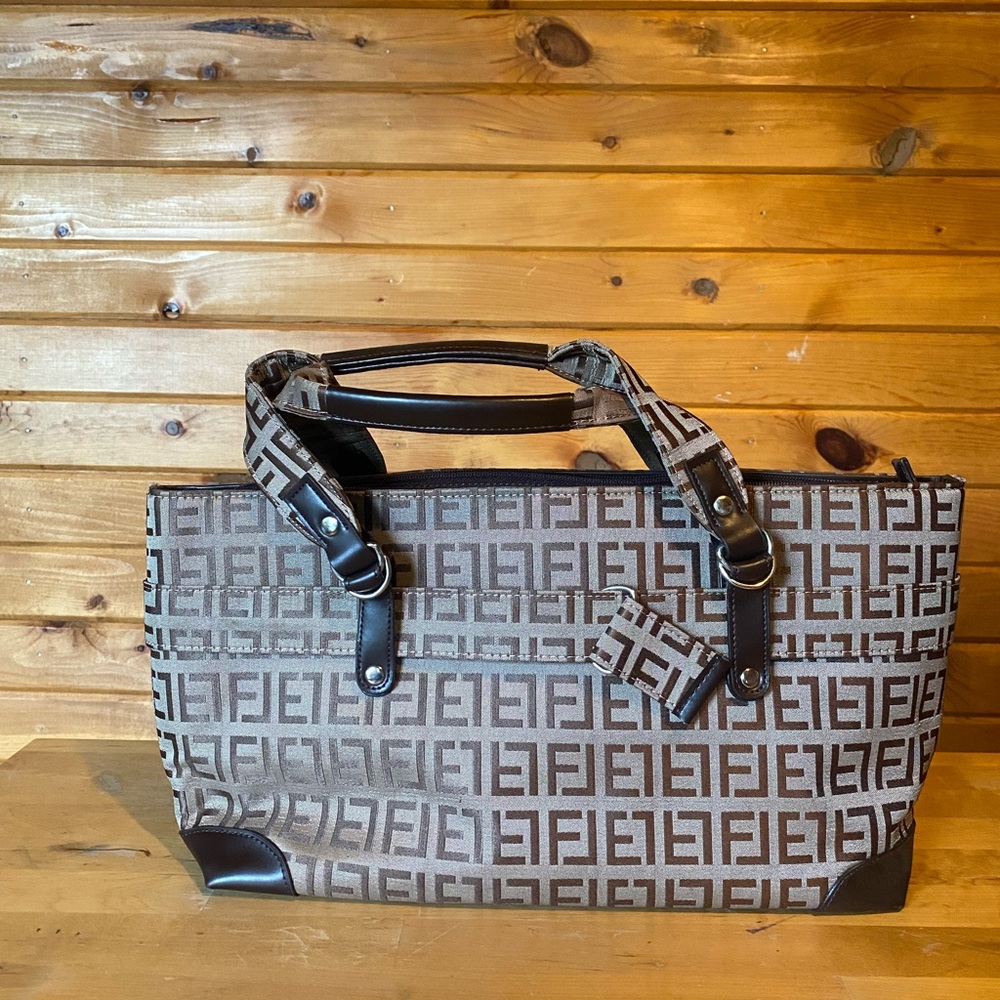 Fendi Like Monogram Canvas Tote in Brown and Black